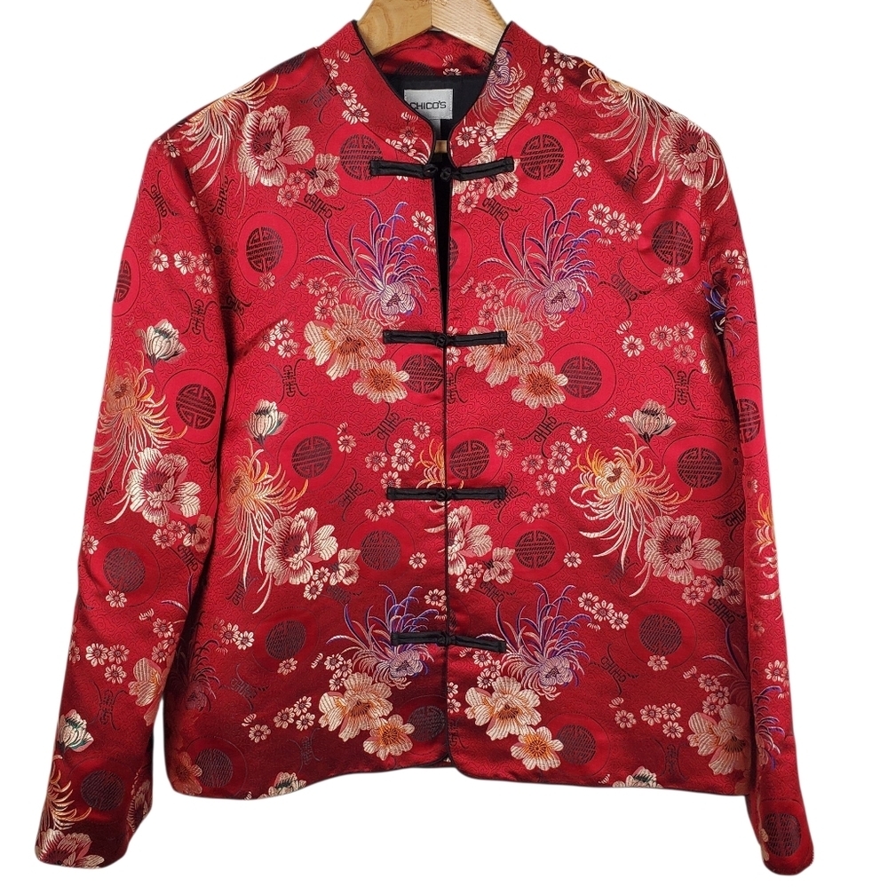 Chico's Red Asian Women's Jacket. Silk Blend. Size 8-10. #0154
